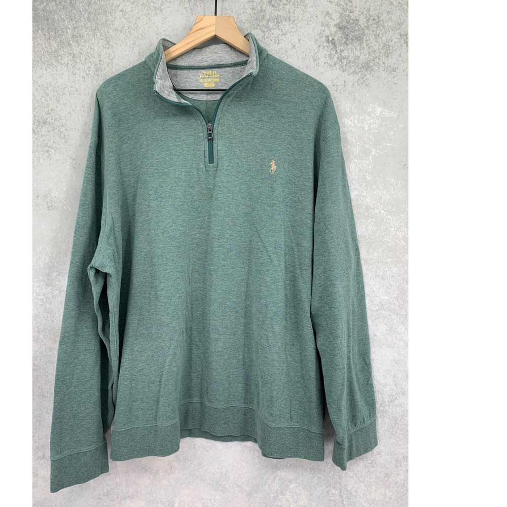 Polo Ralph Lauren Sweater Mens XXL Green Heathered 1/4 Zip Pullover Preppy Soft